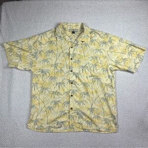 Tommy Bahama Men’s Silk Hawaiian S/S Button Shirt Yellow Bamboo Print Camp Aloha